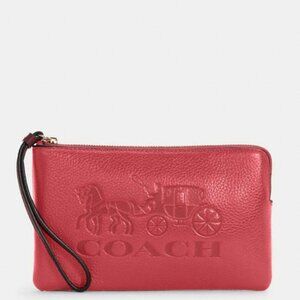 Coach Bag Poppy Vintage Mauve Red Zip Wristlet Horse Carriage Leather Handbag NW